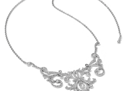 Cheryl M Sterling Silver Rhodium-plated Brilliant-cut CZ Bezel Fancy Scroll Necklace with Extender