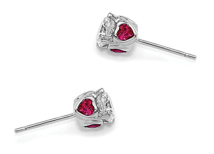 Cheryl M Sterling Silver Rhodium-plated Brilliant-cut Lab Created Ruby and Brilliant-cut White CZ with Heart Sides Stud 