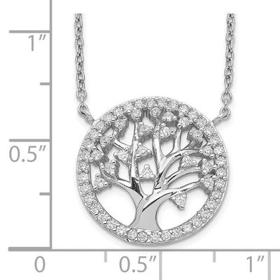Cheryl M Sterling Silver Rhodium-plated Brilliant-cut CZ Tree Of Life Necklace, 18 x 18mm