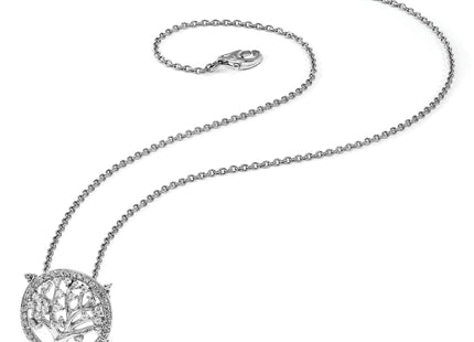 Cheryl M Sterling Silver Rhodium-plated Brilliant-cut CZ Tree Of Life Necklace, 18 x 18mm