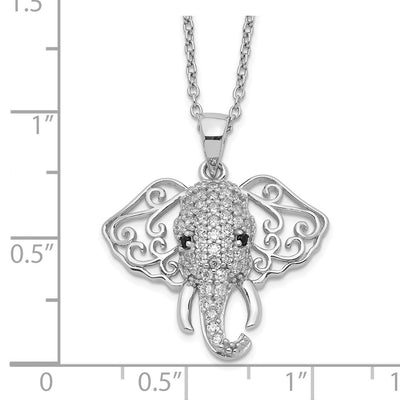 Cheryl M Sterling Silver Rhodium-plated Brilliant-cut Black and White CZ Filigree Elephant Necklace