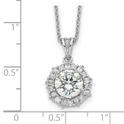 Cheryl M Sterling Silver Rhodium-plated Brilliant-cut and Emerald-cut CZ Halo Necklace