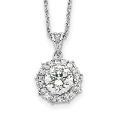 Cheryl M Sterling Silver Rhodium-plated Brilliant-cut and Emerald-cut CZ Halo Necklace