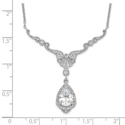 Cheryl M Sterling Silver Rhodium-plated Fancy Brilliant-cut CZ Teardrop Dangle Necklace with Extender