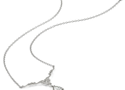 Cheryl M Sterling Silver Rhodium-plated Fancy Brilliant-cut CZ Teardrop Dangle Necklace with 2. Extender