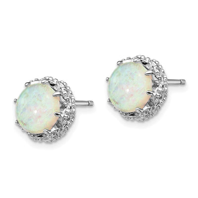 Cheryl M Sterling Silver Rhodium-plated Cabochon Lab Created Opal and Brilliant-cut CZ Post Stud Earrings