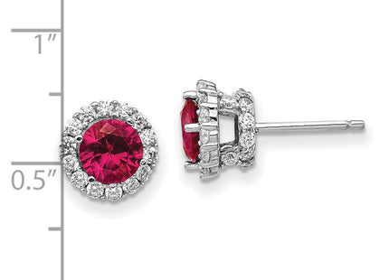 Cheryl M Sterling Silver Rhodium-plated Brilliant-cut Lab Created Ruby and Brilliant-cut White CZ Round Halo Post Earrings (Style QCM1393)