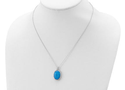 Cheryl M Sterling Silver Rhodium-plated Cabochon Lab Created Blue Opal and Brilliant-cut CZ Oval 18. Necklace (Style QCM1399-18.5)