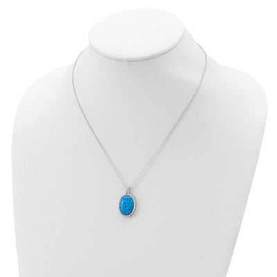 Cheryl M Sterling Silver Rhodium-plated Cabochon Lab Created Blue Opal and Brilliant-cut CZ Oval Necklace, 18.5 x 16.7mm