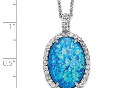 Cheryl M Sterling Silver Rhodium-plated Cabochon Lab Created Blue Opal and Brilliant-cut CZ Oval 18. Necklace (Style QCM1399-18.5)