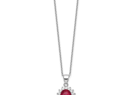 Cheryl M Sterling Silver Rhodium-plated Brilliant-cut Lab Created Ruby and Brilliant-cut White CZ Oval Halo 18. Necklace (Style QCM1409-18.25)