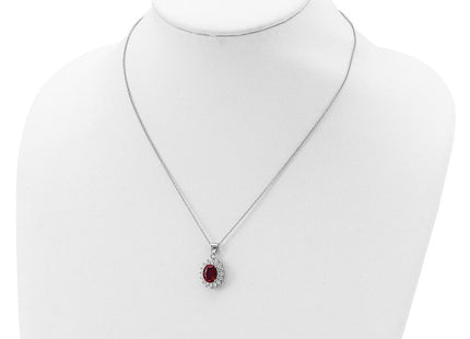 Cheryl M Sterling Silver Rhodium-plated Brilliant-cut Lab Created Ruby and Brilliant-cut White CZ Oval Halo 18. Necklace (Style QCM1409-18.25)