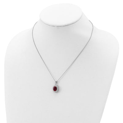 Cheryl M Sterling Silver Rhodium-plated Brilliant-cut Lab Created Ruby and Brilliant-cut White CZ Oval Halo Necklace, 18.25 x 14.3mm