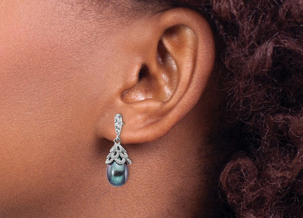 Sterling silver cubic zirconia teardrop drop earrings, another view