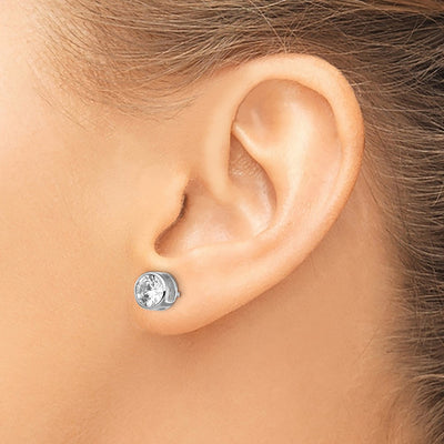 Cheryl M Sterling Silver Rhodium-plated Brilliant-cut CZ Bezel Stud Post Earrings