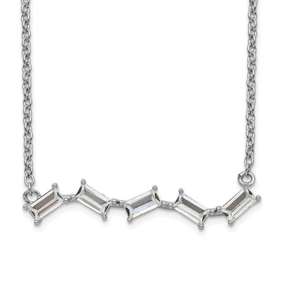 Cheryl M Sterling Silver Rhodium-plated Emerald-cut CZ Bar Necklace