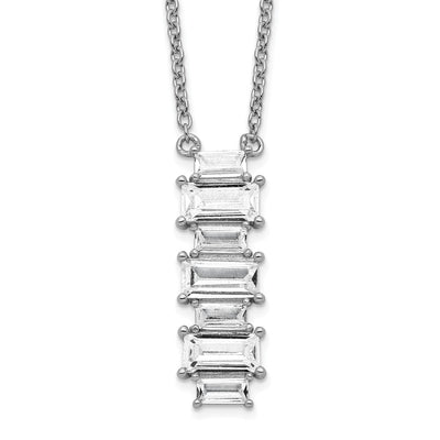 Cheryl M Sterling Silver Rhodium-plated Emerald-cut CZ Vertical Bar Necklace