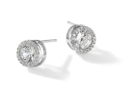 Cheryl M Sterling Silver Rhodium-plated Brilliant-cut CZ Halo Post Earrings