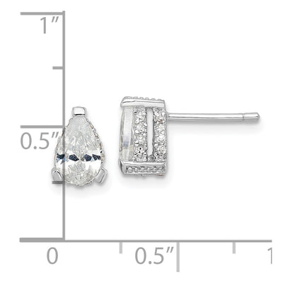 Cheryl M Sterling Silver Rhodium-plated Brilliant-cut Pear Shaped CZ with Pavé Gallery Post Stud Earrings