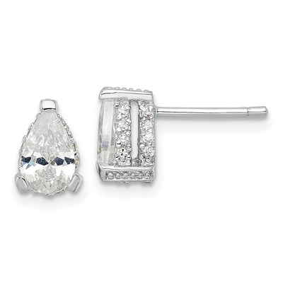 Cheryl M Sterling Silver Rhodium-plated Brilliant-cut Pear Shaped CZ with Pavé Gallery Post Stud Earrings