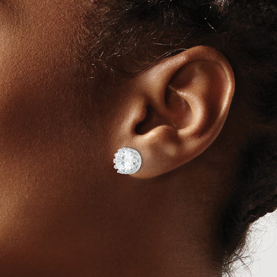 Cheryl M Sterling Silver Rhodium-plated Brilliant-cut CZ Crown Post Stud Earrings