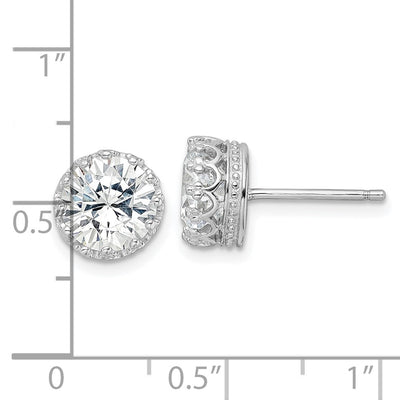 Cheryl M Sterling Silver Rhodium-plated Brilliant-cut CZ Crown Post Stud Earrings