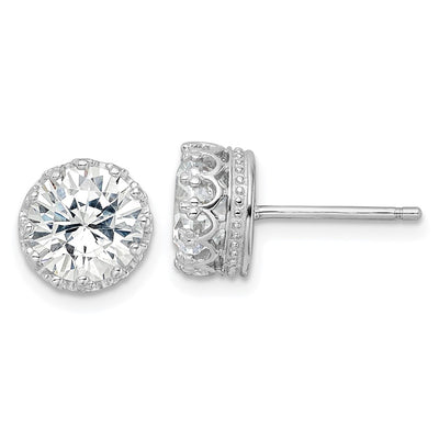 Cheryl M Sterling Silver Rhodium-plated Brilliant-cut CZ Crown Post Stud Earrings