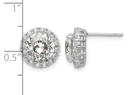 Cheryl M Sterling Silver Rhodium-plated 100 Facet & Brilliant-cut Round CZ Halo Post Earrings