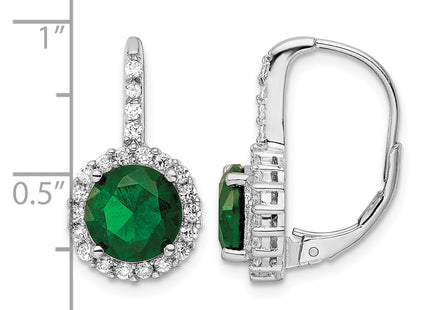 Cheryl M Sterling Silver Rhodium-plated Brilliant-cut Green Glass and Brilliant-cut White CZ Halo Leverback Earrings