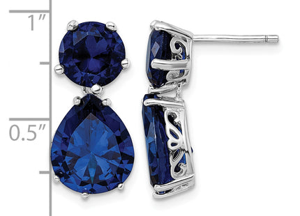 Cheryl M Sterling Silver Rhodium-plated Brilliant-cut Lab Created Dark Blue Spinel Post Dangle Earrings