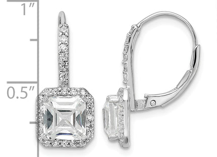 Cheryl M Sterling Silver Rhodium-plated Brilliant-cut and Asscher-cut CZ Leverback Earrings