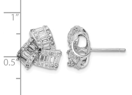 Cheryl M Sterling Silver Rhodium-plated Baguette-cut and Brilliant-cut CZ Love Knot Post Earrings