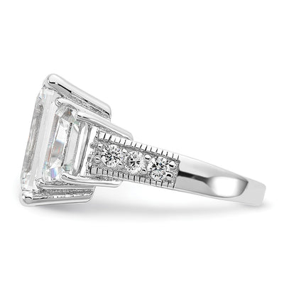 Cheryl M Sterling Silver Rhodium-plated Fancy Emerald-cut and Brilliant-cut CZ 3 Stone Ring