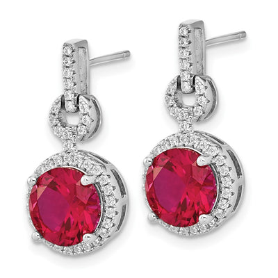 Cheryl M Sterling Silver Rhodium-plated Brilliant-cut Lab Created Ruby and Brilliant-cut White CZ Round Halo Post Earrings, 21.7 x 10.7mm
