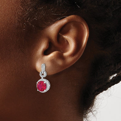 Cheryl M Sterling Silver Rhodium-plated Brilliant-cut Lab Created Ruby and Brilliant-cut White CZ Round Halo Post Earrings, 21.7 x 10.7mm