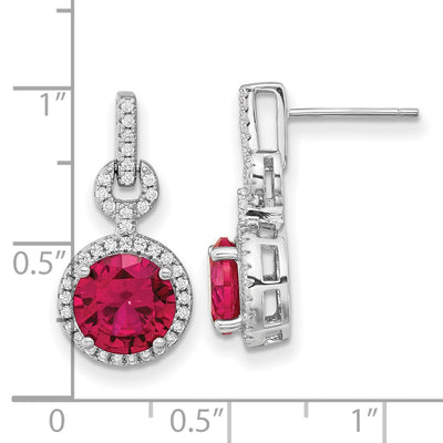 Cheryl M Sterling Silver Rhodium-plated Brilliant-cut Lab Created Ruby and Brilliant-cut White CZ Round Halo Post Earrings, 21.7 x 10.7mm