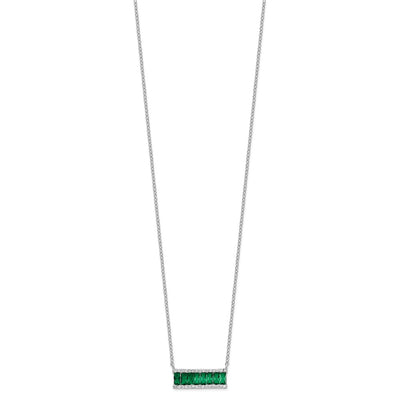 Cheryl M Sterling Silver Rhodium-plated Emerald-cut Green Nano Crystal and Brilliant-cut White CZ Bar Necklace