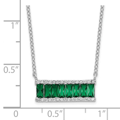 Cheryl M Sterling Silver Rhodium-plated Emerald-cut Green Nano Crystal and Brilliant-cut White CZ Bar Necklace
