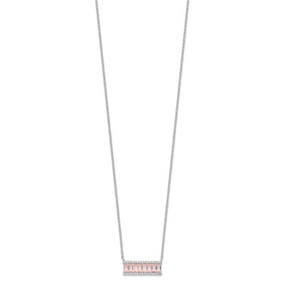 Cheryl M Sterling Silver Rhodium-plated Emerald-cut Pink Nano Crystal and White Brilliant-cut CZ Bar Necklace
