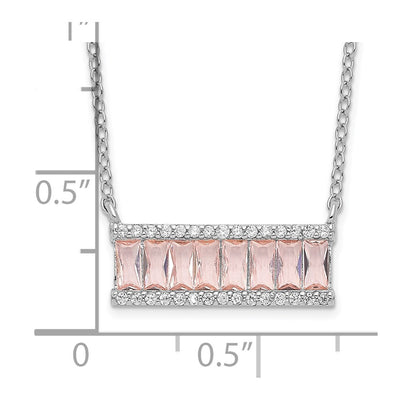 Cheryl M Sterling Silver Rhodium-plated Emerald-cut Pink Nano Crystal and White Brilliant-cut CZ Bar Necklace