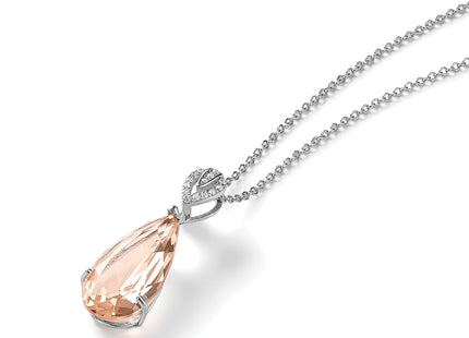 Cheryl M Sterling Silver Rhodium-plated Brilliant-cut Simulated Morganite and White Brilliant-cut CZ Teardrop Necklace