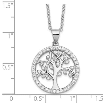 Cheryl M Sterling Silver Rhodium-plated Brilliant-cut CZ Tree Of Life Necklace, 18 x 20mm