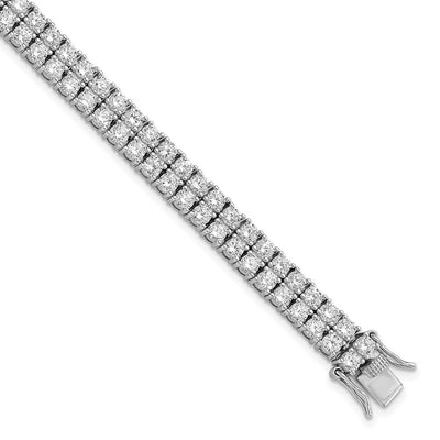 Cheryl M Sterling Silver Rhodium-plated Brilliant-cut CZ Two Row Tennis Bracelet