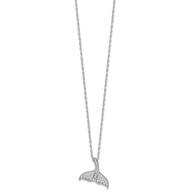 Cheryl M Sterling Silver Rhodium-plated Brilliant-cut CZ Whale Tail Necklace with Extender
