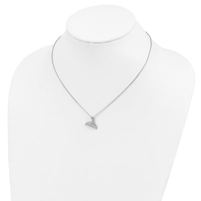 Cheryl M Sterling Silver Rhodium-plated Brilliant-cut CZ Whale Tail Necklace with Extender