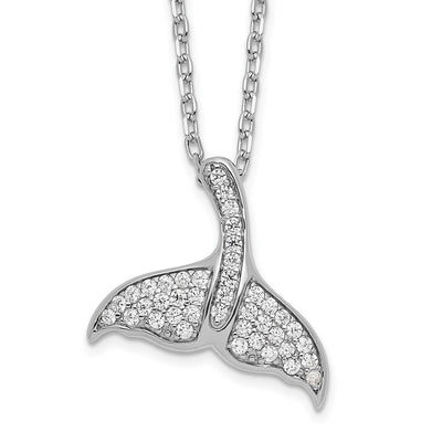 Cheryl M Sterling Silver Rhodium-plated Brilliant-cut CZ Whale Tail Necklace with Extender