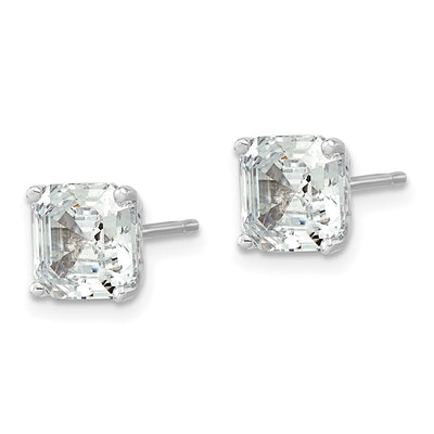Cheryl M Sterling Silver Rhodium-plated Asscher-cut CZ Square Post Stud Earrings