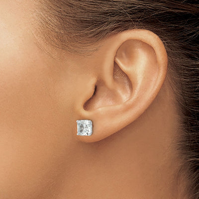 Cheryl M Sterling Silver Rhodium-plated Asscher-cut CZ Square Post Stud Earrings