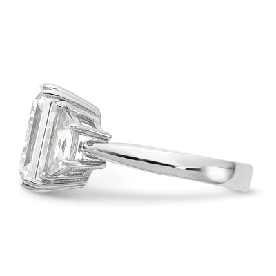 Cheryl M Sterling Silver Rhodium-plated Fancy Emerald-cut and Brilliant-cut CZ 3 Stone Ring