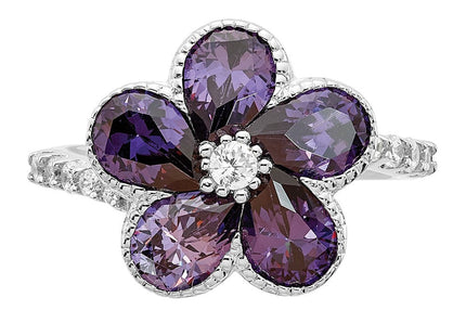 Sterling silver cubic zirconia flower ring, further view